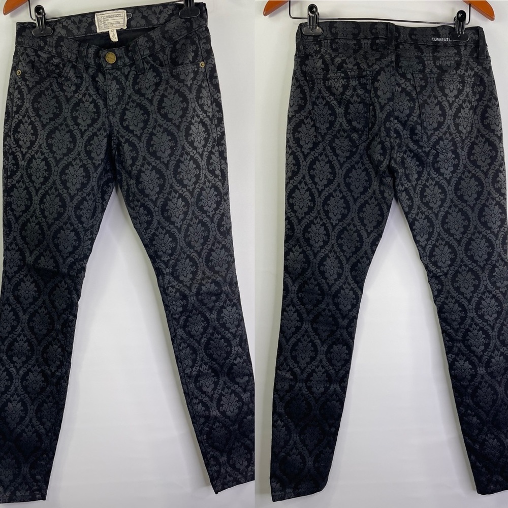 Current/Elliott Jeans Black Brocade Ankle Skinny Jeans Size 25
